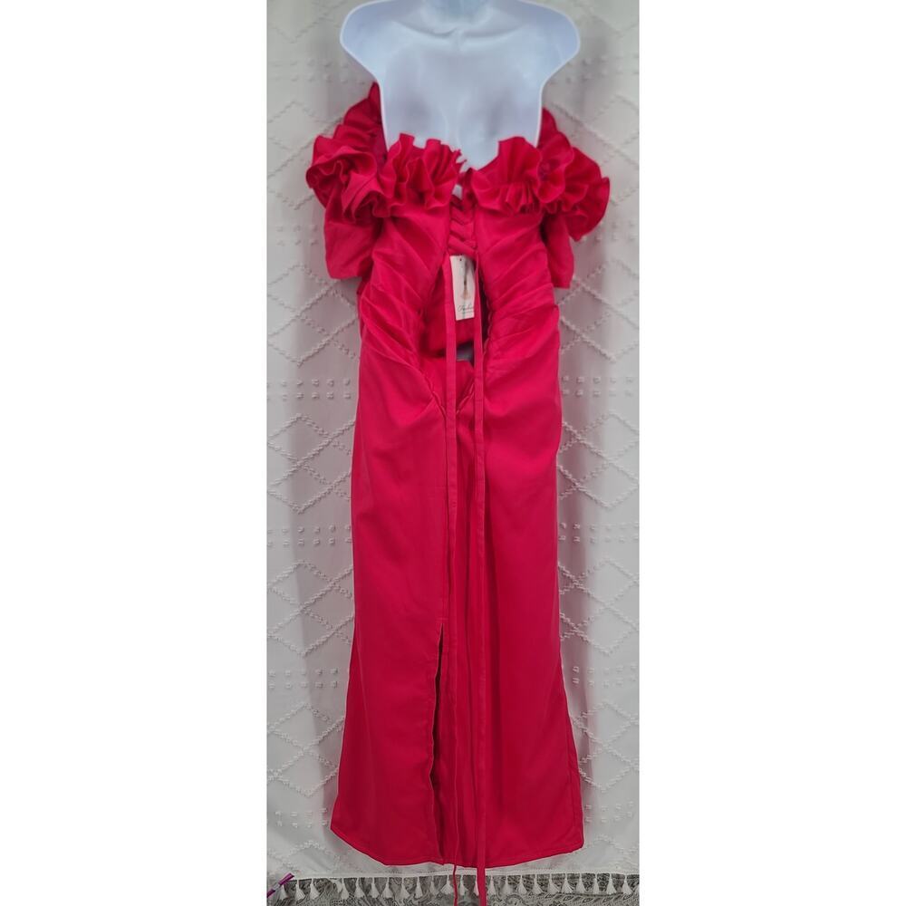Pink off shoulder ruffle maxi dress Mother of the bride Valentine's dress Sz 16 - Picture 5 of 13